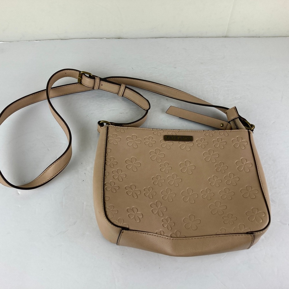 FRYE Women's Beige Embossed Daisy Flower Crossbody Bag Adjustable Strap - Picture 2 of 7